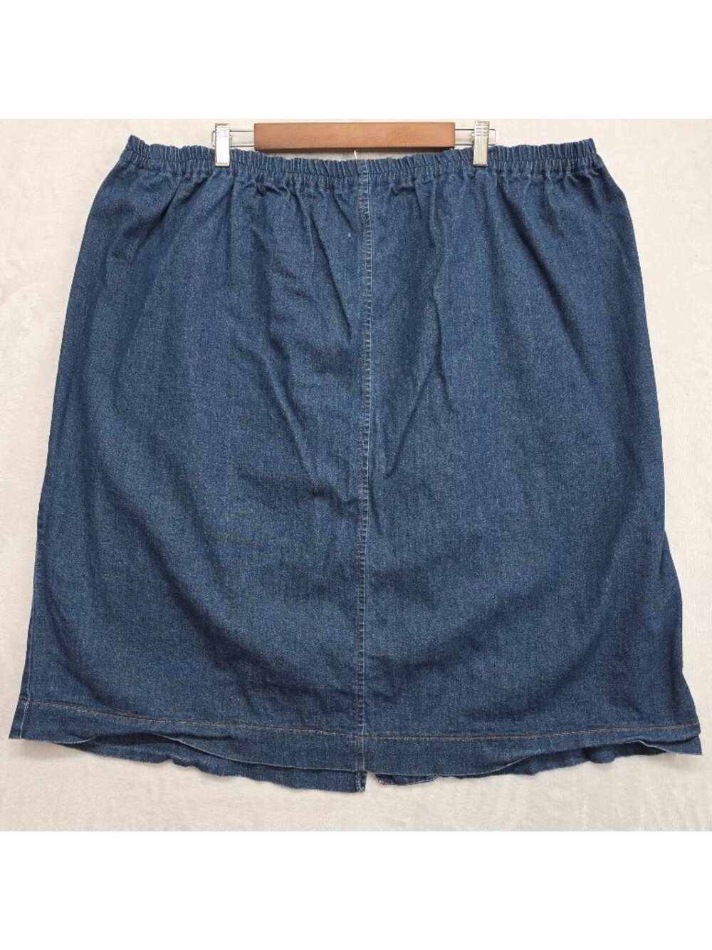 Vtg MAGGIE Womens Denim Pull On Skirt Plus Size 22W Stretch Waist Blue Casual